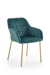 Krzesło do jadalni Minnesota zielone tapicerowane welur z podłokietnikami na złotych nogach