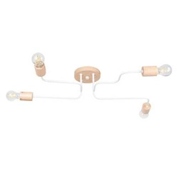 Żyrandol loftowy TIMBO 4 biały z drewnem do salonu i jadalni 4-punktowy SOLLUX