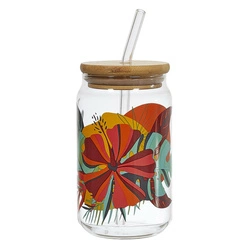Szklanka Exotic Paradise Intesi 450 ml z pokrywką i słomką do napojów multikolor