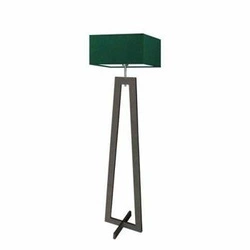 Lampa podłogowa JAWA zielona z abażurem i drewnianym stelażem do salonu nowoczesna