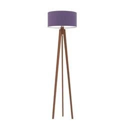 Lampa stojąca do salonu MIAMI trójnóg glamour z abażurem fioletowym i mahoniowym stelażem