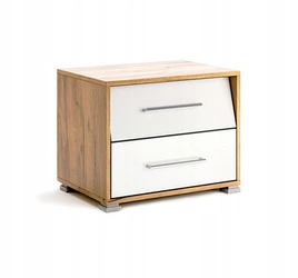 Szafka nocna Intesi Madera 54,4 cm dąb/biały z 2 szufladami i oświetleniem LED w stylu nowoczesnym