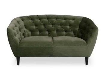 Sofa dwuosobowa Ria Actona welurowa zielona glamour do salonu 150 cm elegancka