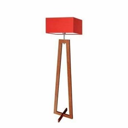 Lampa podłogowa JAWA LYSNE nowoczesna drewniana z czerwonym abażurem do salonu 138 cm