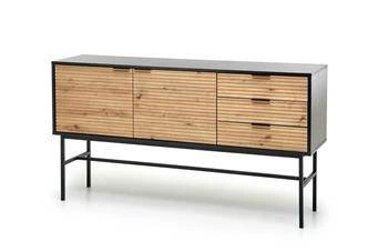 Komoda Nihala 160 cm dąb artisan czarna nowoczesna z szufladami na nóżkach do salonu