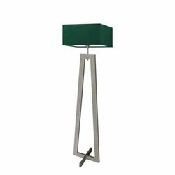 Lampa podłogowa JAWA skandynawska drewniana z abażurem zieleń butelkowa do salonu Lysne