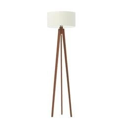 Lampa podłogowa trójnóg Miami Lysne drewniana z abażurem ecru do salonu personalizowana