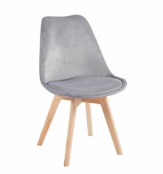 Krzesło do jadalni Bess Velvet szare tapicerowane welur skandynawskie z drewnianymi nogami Intesi