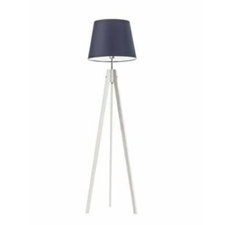 Lampa stojąca do salonu Aruba Lysne nowoczesna drewniana trójnóg z granatowym abażurem