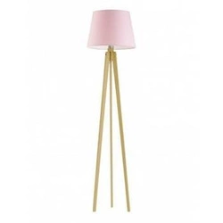 Lampa podłogowa drewniana Curacao z jasnoróżowym abażurem do salonu nowoczesna Lysne 158 cm