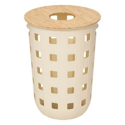 Bambusowy kosz na pranie Harmony 60L beżowy okrągły do łazienki styl boho z pokrywą