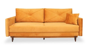 Sofa rozkładana z funkcją spania Saxo 2 osobowa do salonu nowoczesna żółta z pojemnikiem