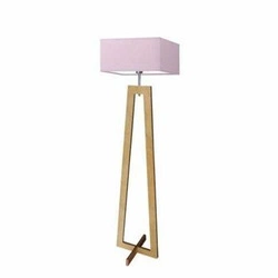 Lampa podłogowa JAWA nowoczesna drewniana z fioletowym abażurem do salonu Lysne 138 cm