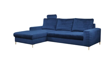 Narożnik Hald lewy nowoczesny granatowy welurowy z funkcją spania do salonu