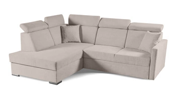 Narożnik z funkcją spania Mils XL beżowy nowoczesny do salonu pojemnik lewostronny
