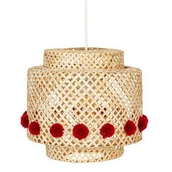 Lampa wisząca boho bambusowa Liby z pomponami do pokoju dziecka naturalna 30 cm