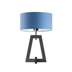 Lampka nocna do sypialni Clio niebieska glamour z abażurem i drewnianą podstawą LYSNE 47 cm