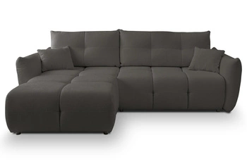 Narożnik z funkcją spania do salonu Bode antracytowy lewy nowoczesny z pojemnikiem