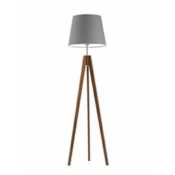 Lampa stojąca do salonu Aruba szara z abażurem drewniana trójnóg glamour Lysne 149 cm