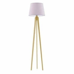 Lampa podłogowa Curacao nowoczesna z abażurem fioletowym dębowy trójnóg do salonu Lysne