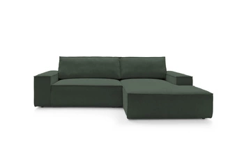 Narożnik sztruksowy z funkcją spania Molde M prawy zielony z pojemnikiem do salonu Intesi