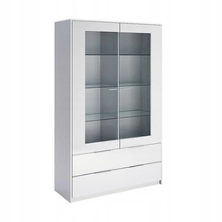 Witryna biała Merle szklana do salonu nowoczesna z szufladami 120 cm Intesi