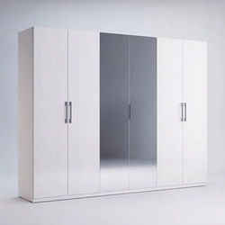 Szafa 6-drzwiowa z lustrem Flory biała połysk nowoczesna do sypialni lub garderoby