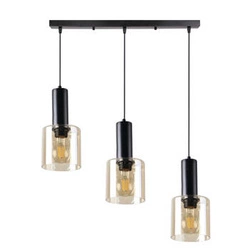 Nowoczesna lampa wisząca Isar czarna z bursztynowym szkłem 3-punktowa do salonu