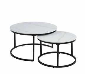 Zestaw 2 okrągłych stolików kawowych Silas biały marmur nowoczesny do salonu 80 i 60 cm