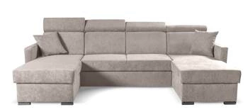 Narożnik z funkcją spania Mils U beżowy nowoczesny do salonu z pojemnikiem Intesi