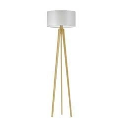 Lampa stojąca do salonu Miami trójnóg szara z abażurem drewniana dąb Lysne personalizowana