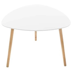 Stolik kawowy owalny Mileo M biały skandynawski z dębowymi nogami do salonu Atmosphera