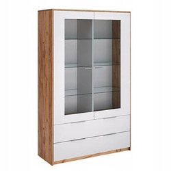 Witryna biała szklana Tissa do salonu nowoczesna z szufladami 120 cm Intesi