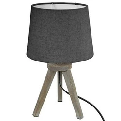 Lampka nocna do sypialni Atmosphera Mini szara z drewnianą podstawą retro na stolik 30,5 cm