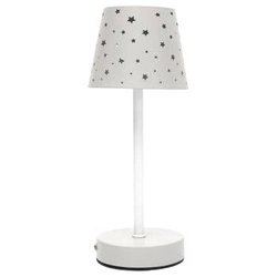 Lampka nocna biała Intesi z ażurowymi gwiazdkami, ładowana, nowoczesna do sypialni