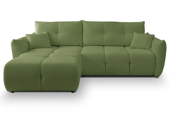Nowoczesny narożnik z funkcją spania do salonu zielony Bode lewy z pojemnikiem