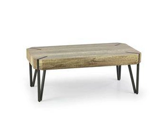 Stolik kawowy Lofty prostokątny dębowy z czarną metalową podstawą loft do salonu 110x60 cm
