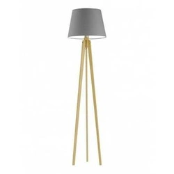 Lampa podłogowa Curacao szara nowoczesna z abażurem i drewnianym stelażem do salonu Lysne