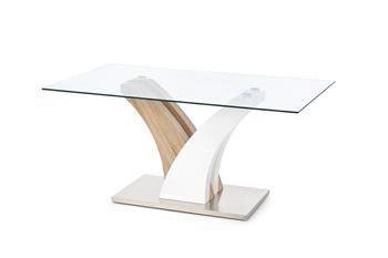 Stół do jadalni nowoczesny Virem 160x90 cm szklany blat dąb sonoma biały Intesi
