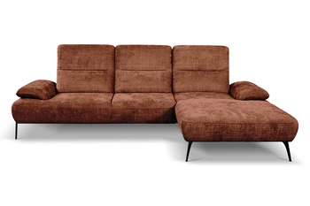 Nowoczesny narożnik do salonu Rasmus terrakota prawy z regulacją oparcia Intesi