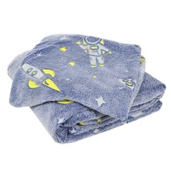 Komplet pościeli dziecięcej 140x200 Intesi kosmos świecący w ciemności poliester niebieski