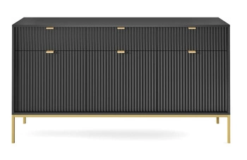 Komoda Delicious czarna ryflowana z szufladami na złotych nogach 154 cm do salonu nowoczesna Intesi