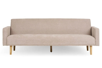 Sofa rozkładana z funkcją spania Kells beżowa skandynawska do salonu na drewnianych nogach
