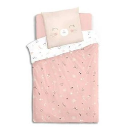 Komplet pościeli bawełnianej 140x200 Atmosphera różowy z kotem do pokoju dziecięcego Oeko-Tex