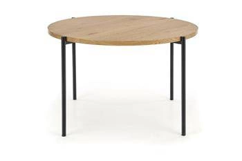 Stół okrągły loftowy Moris 120 cm do jadalni dąb złoty z czarnymi nogami Intesi