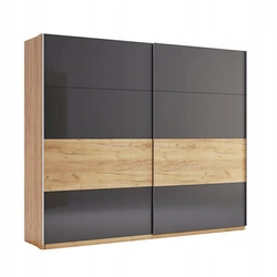 Szafa przesuwna Matle 250 cm nowoczesna dąb szary z półkami do sypialni garderoby