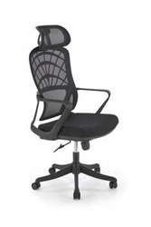 Fotel biurowy ergonomiczny Belm czarny siatkowy z zagłówkiem i podłokietnikami do biurka