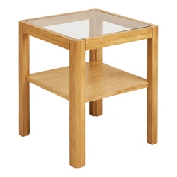 Stolik kawowy Lourmarin kwadratowy szklany dębowy skandynawski 40x40