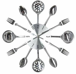 Nowoczesny zegar ścienny Cutlery Atmosphera srebrny 38 cm cichy do kuchni lub jadalni