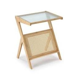 Stolik kawowy Balli boho z rattanu i szkła prostokątny naturalny do salonu Intesi